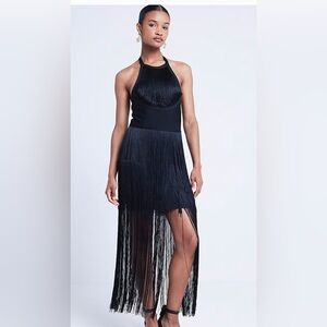 Elegant Black Fringe Halter Bandeau Dress